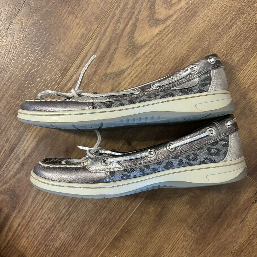 Sperry Top-Sider Angelfish Boat Shoe Silver Leopard Print Leather Women’s 6.5 - Picture 7 of 11